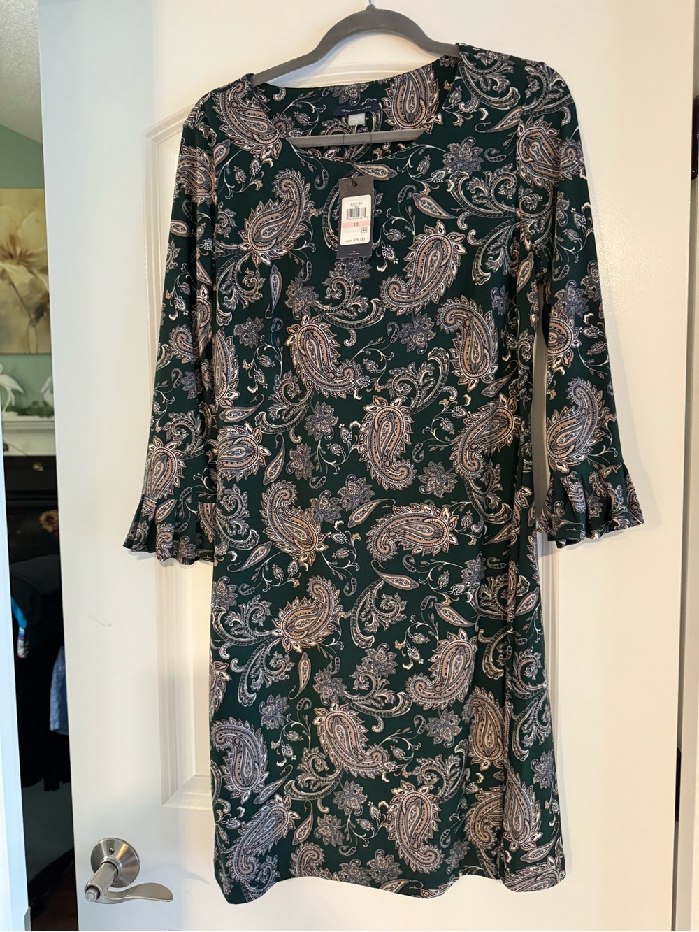 Tommy Hilfiger Green Paisley Long Sleeve Shift Dress